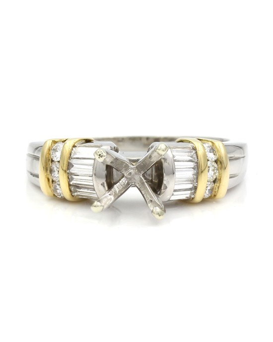 Round and Baguette Diamond Mounting in Platinum & Gold